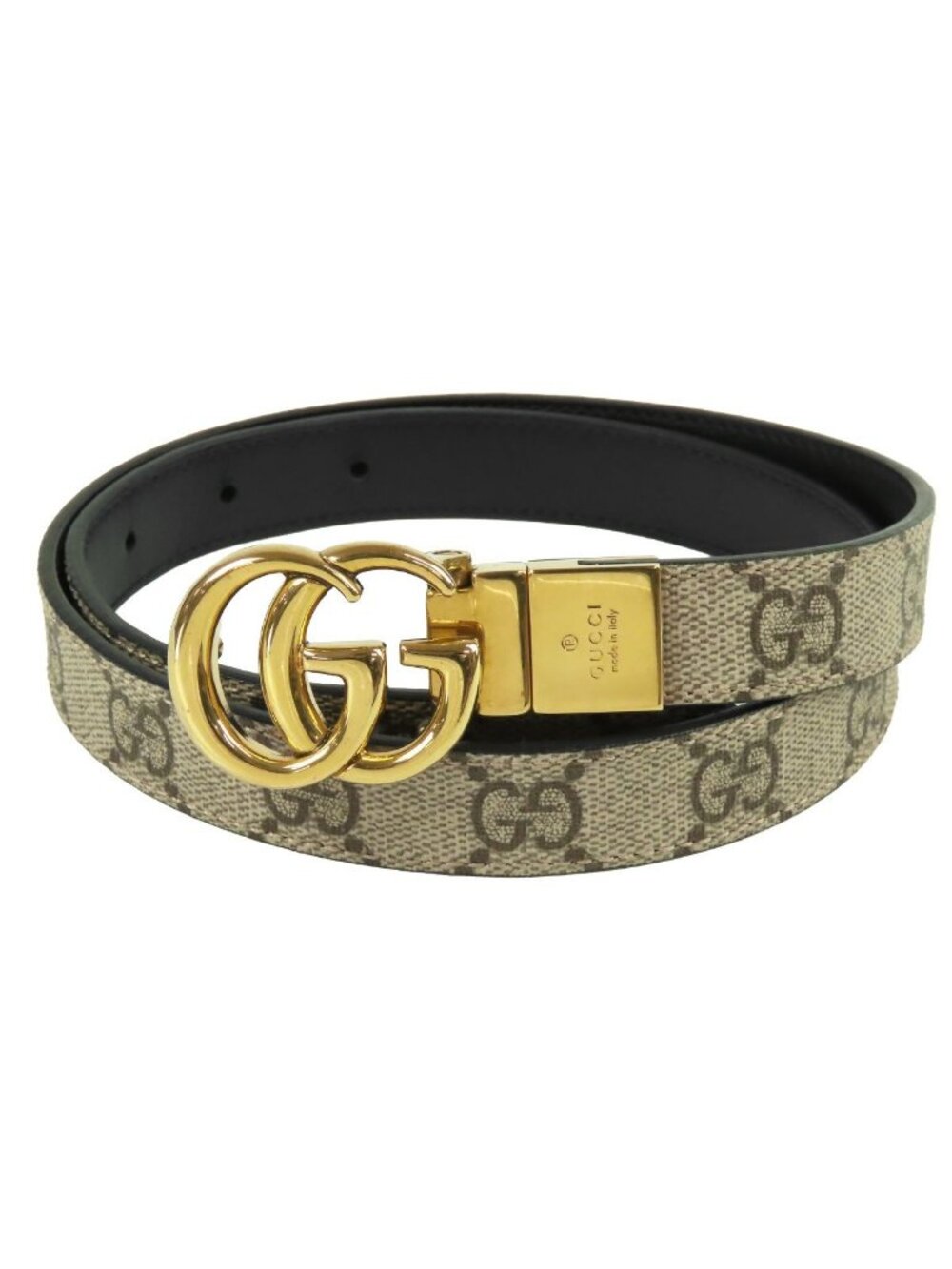 Gucci GG Marmont Belt Beige Black Supreme Canvas Leather Reversible 70